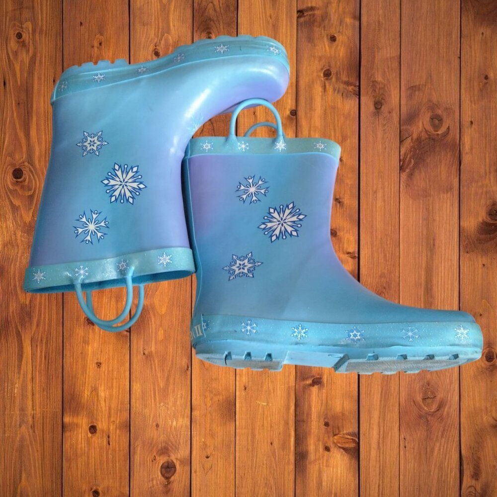 DISNEY Frozen II Anna & Elsa Blue Pull-on Rain Boots Girl's Youth Size 2-3 - Picture 7 of 8